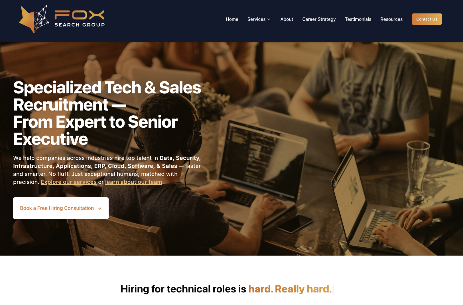 Fox Search Group website homepage - Arkansas IT recruiting firm professional design