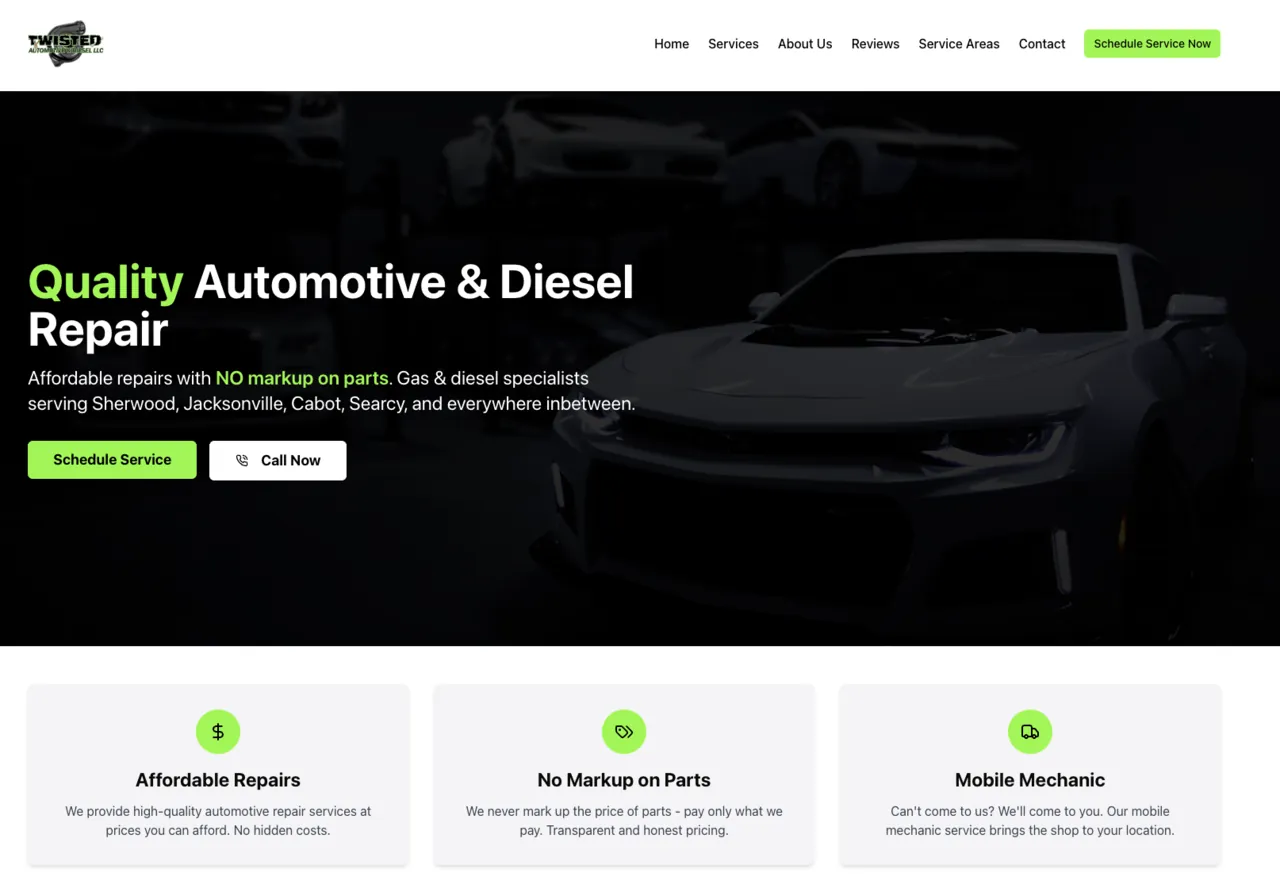Twisted Auto Diesel website — another real client build
